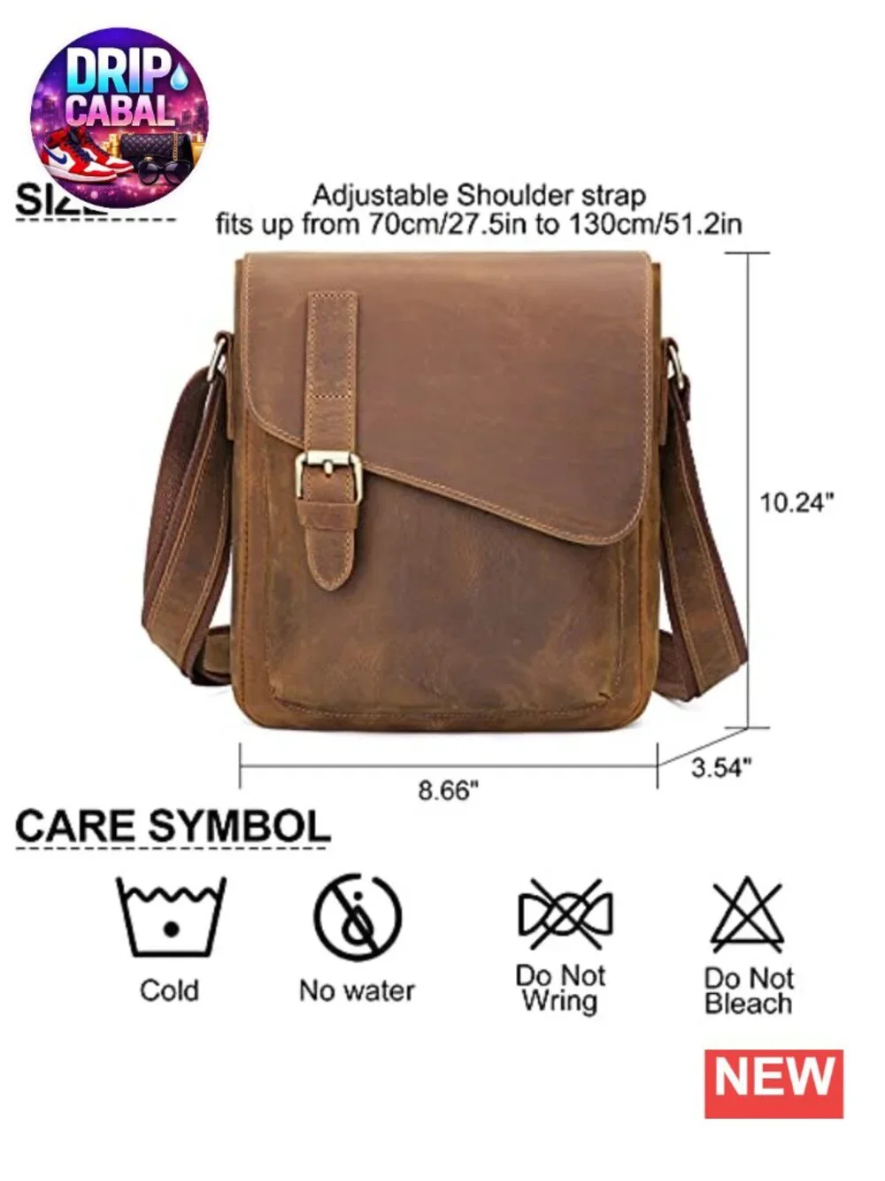 Genuine Cowhide Leather Messenger Crossbody Bag for Men Fits Tablet